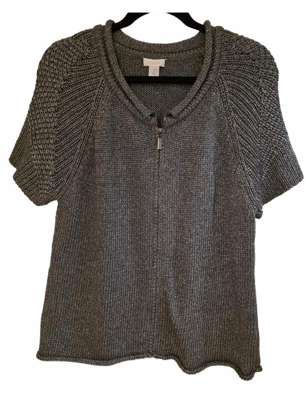Chico's Women's Short Sleeve Textured Knit Crew Neck Sweater